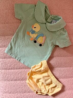Three Sisters Mint Striped Top & Pale Yellow Bloomers Set